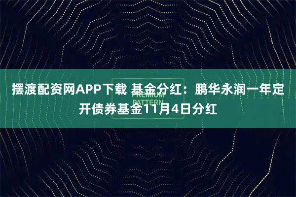 摆渡配资网APP下载 基金分红：鹏华永润一年定开债券基金11月4日分红